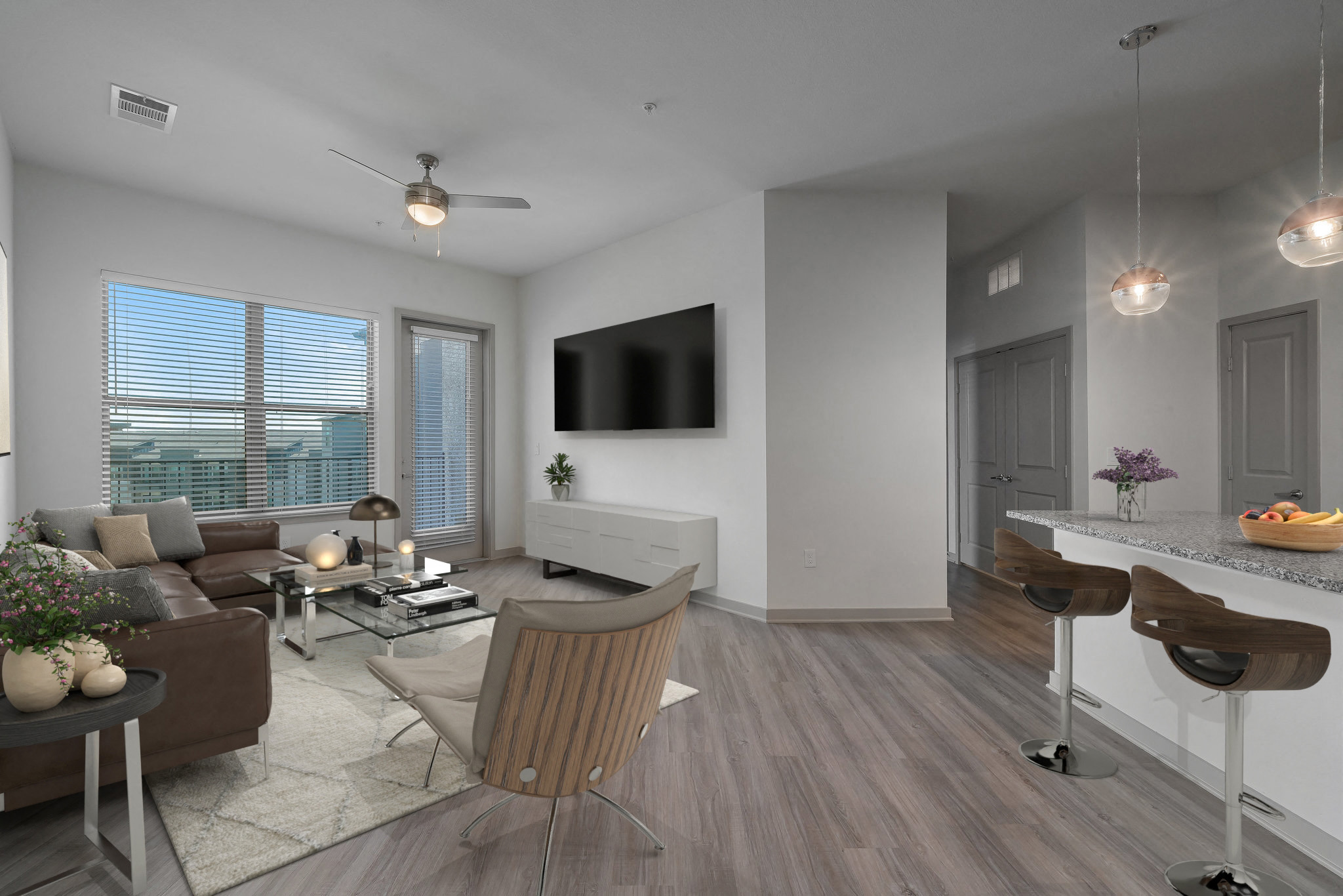 Open living space and kitchen